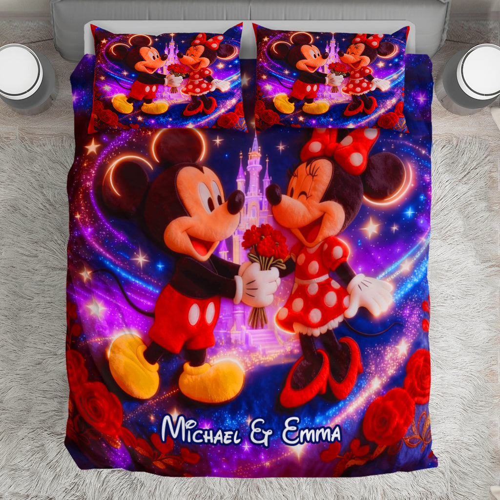 Personalized Mouse Couple Bedding Set Custom Names Gift Bedding Set GradoCreations