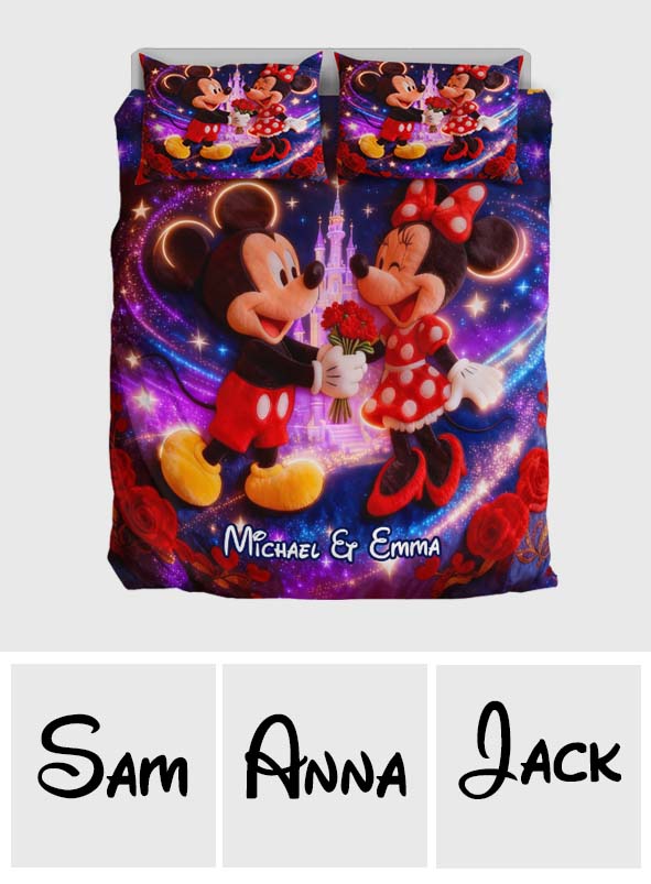 Personalized Mouse Couple Bedding Set Custom Names Gift Bedding Set GradoCreations