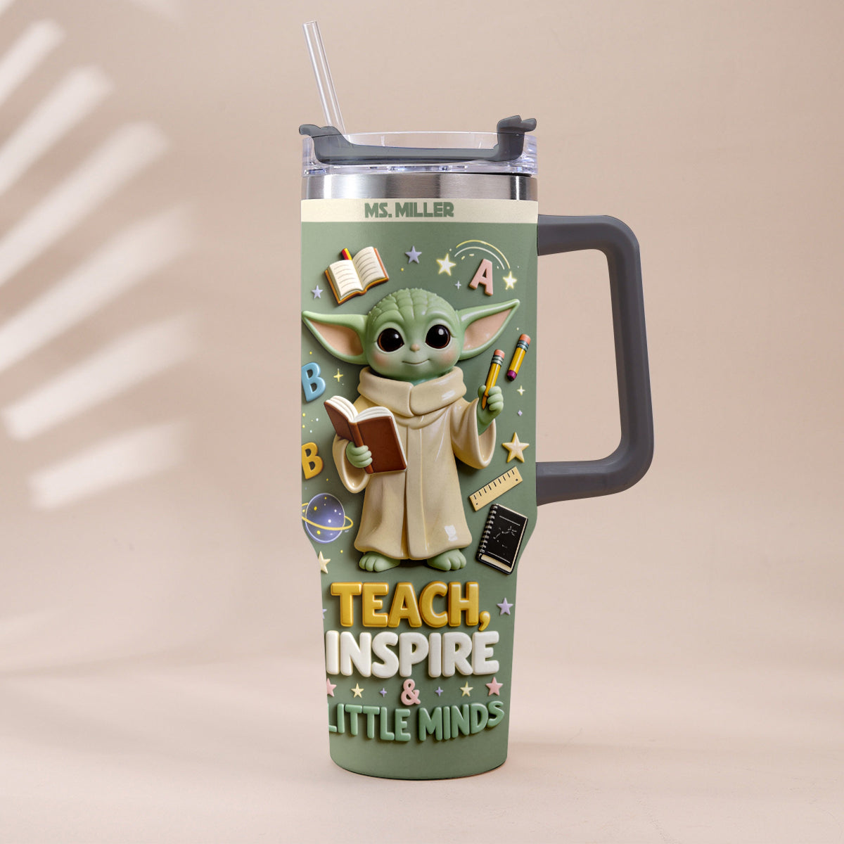 Personalized Tumbler with Plush Charm for Teacher Gift Tumbler With Plush Charm GradoCreations