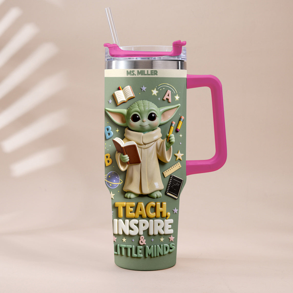 Personalized Tumbler with Plush Charm for Teacher Gift Tumbler With Plush Charm GradoCreations