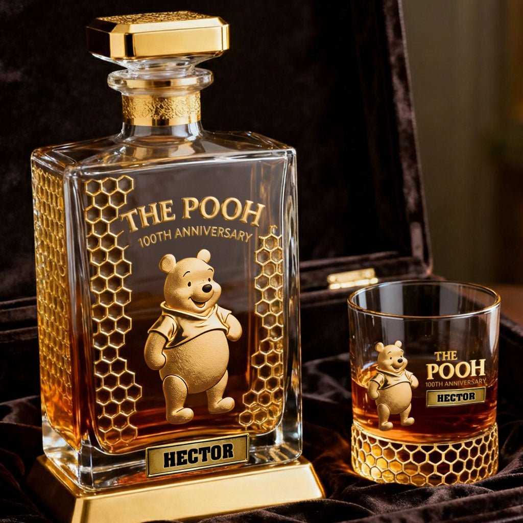 Personalized Yellow Bear Whiskey Decanter Set Custom Name Gift for Him Whiskey Decanter Set GradoCreations