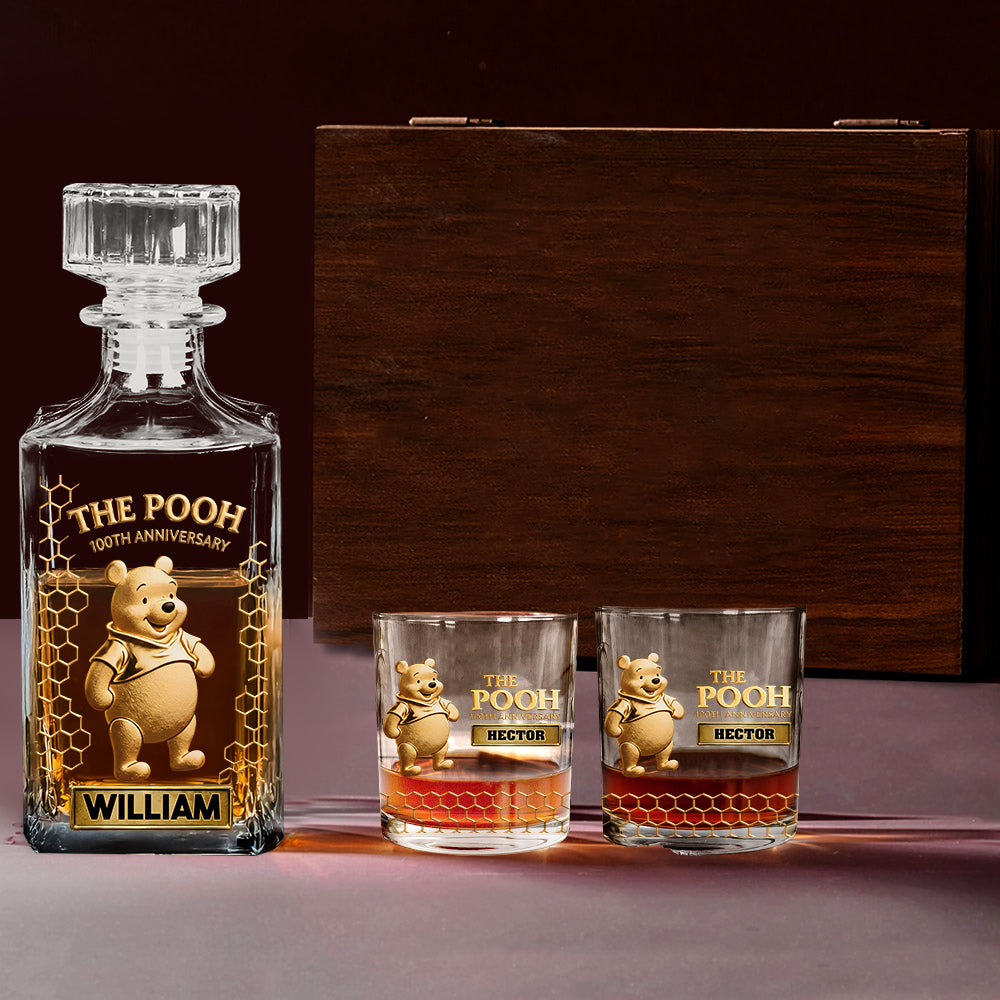 Personalized Yellow Bear Whiskey Decanter Set Custom Name Gift for Him Whiskey Decanter Set GradoCreations