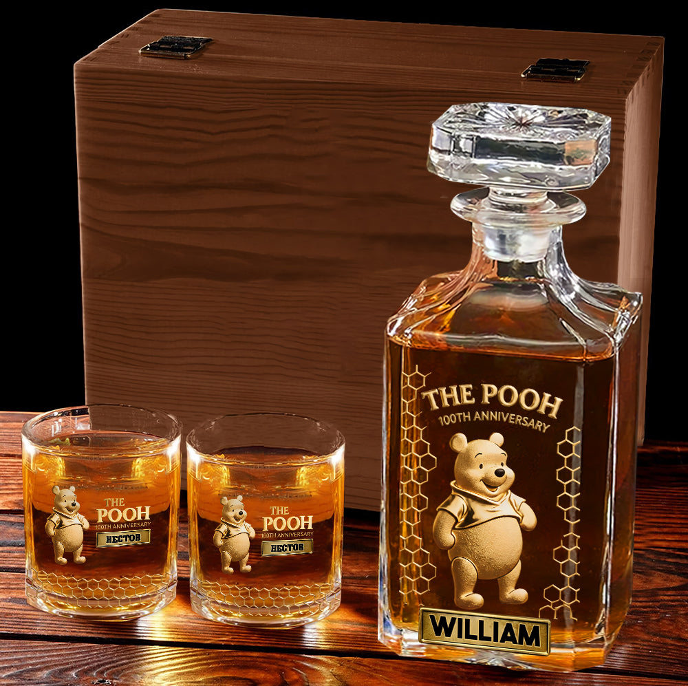 Personalized Yellow Bear Whiskey Decanter Set Custom Name Gift for Him Whiskey Decanter Set GradoCreations