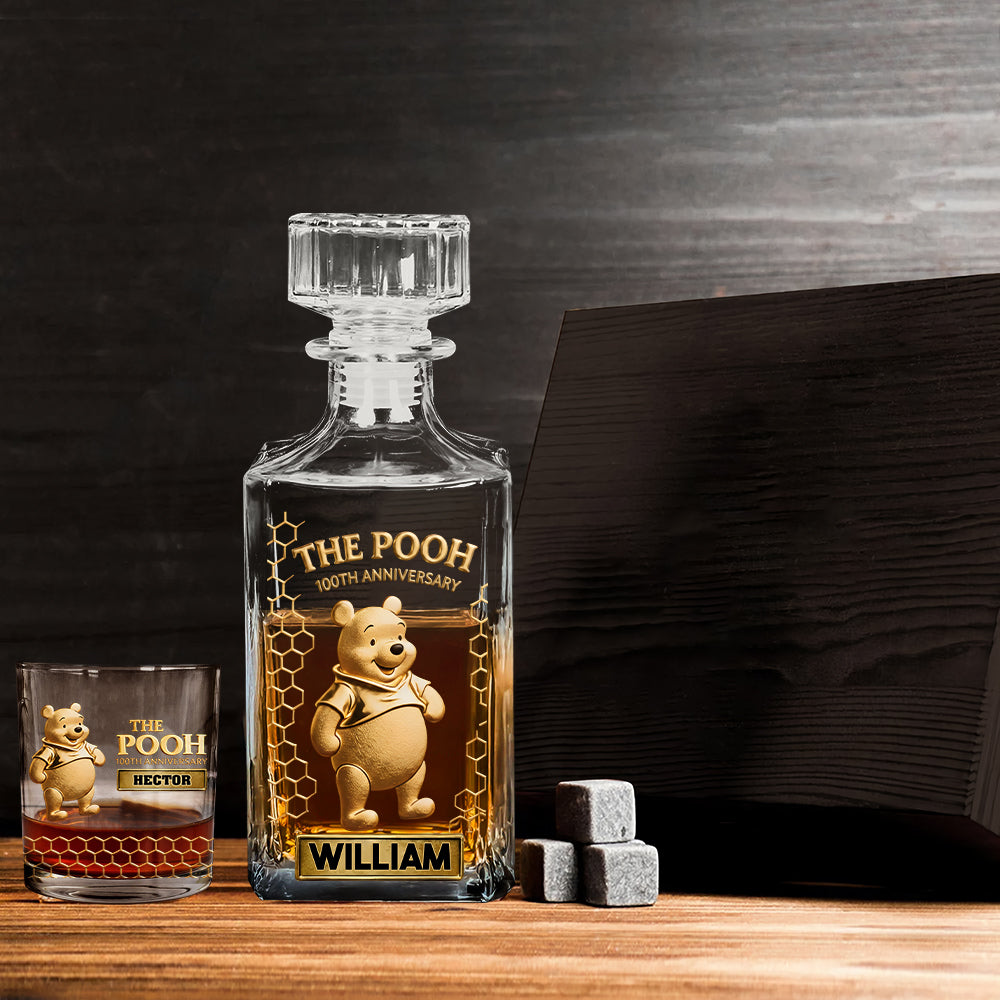 Personalized Yellow Bear Whiskey Decanter Set Custom Name Gift for Him Whiskey Decanter Set GradoCreations