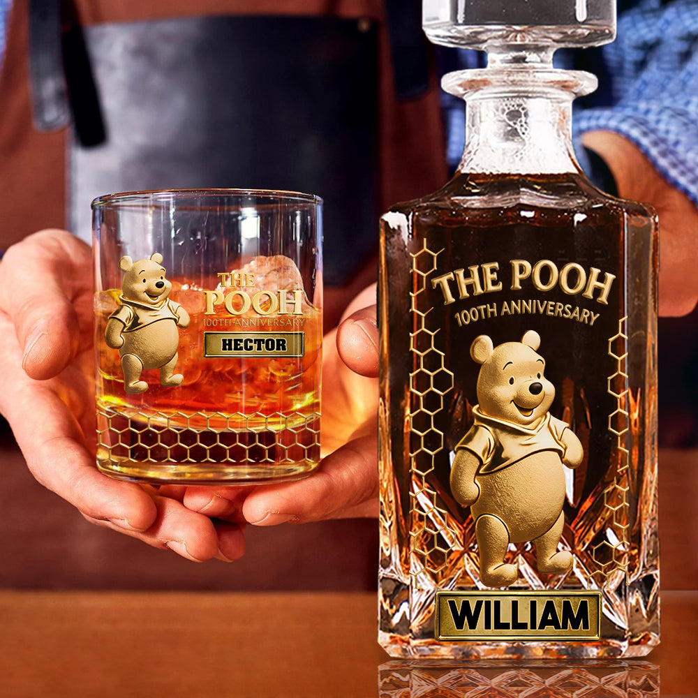 Personalized Yellow Bear Whiskey Decanter Set Custom Name Gift for Him Whiskey Decanter Set GradoCreations