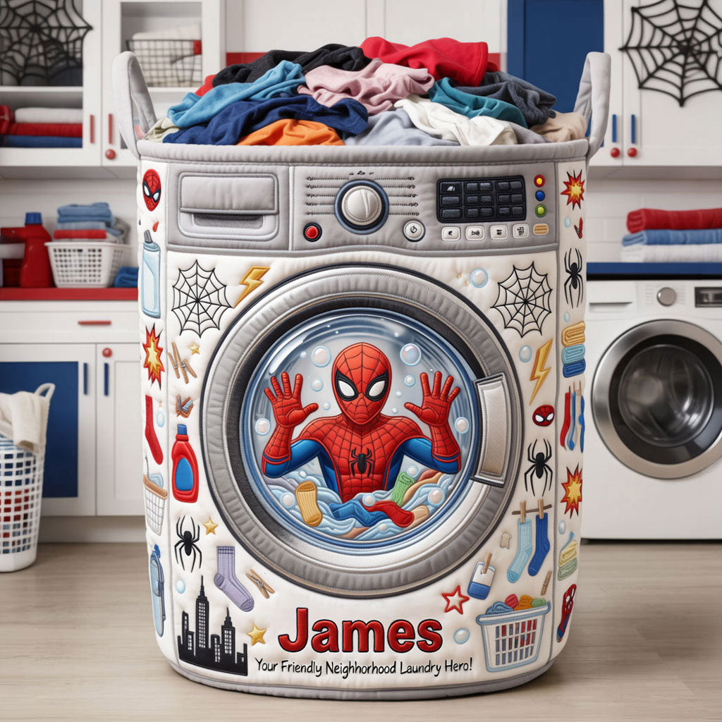 Personalized Quilted Laundry Basket with Spider-Man Design for Kids | GradoCreations Quilted Laundry Basket GradoCreations