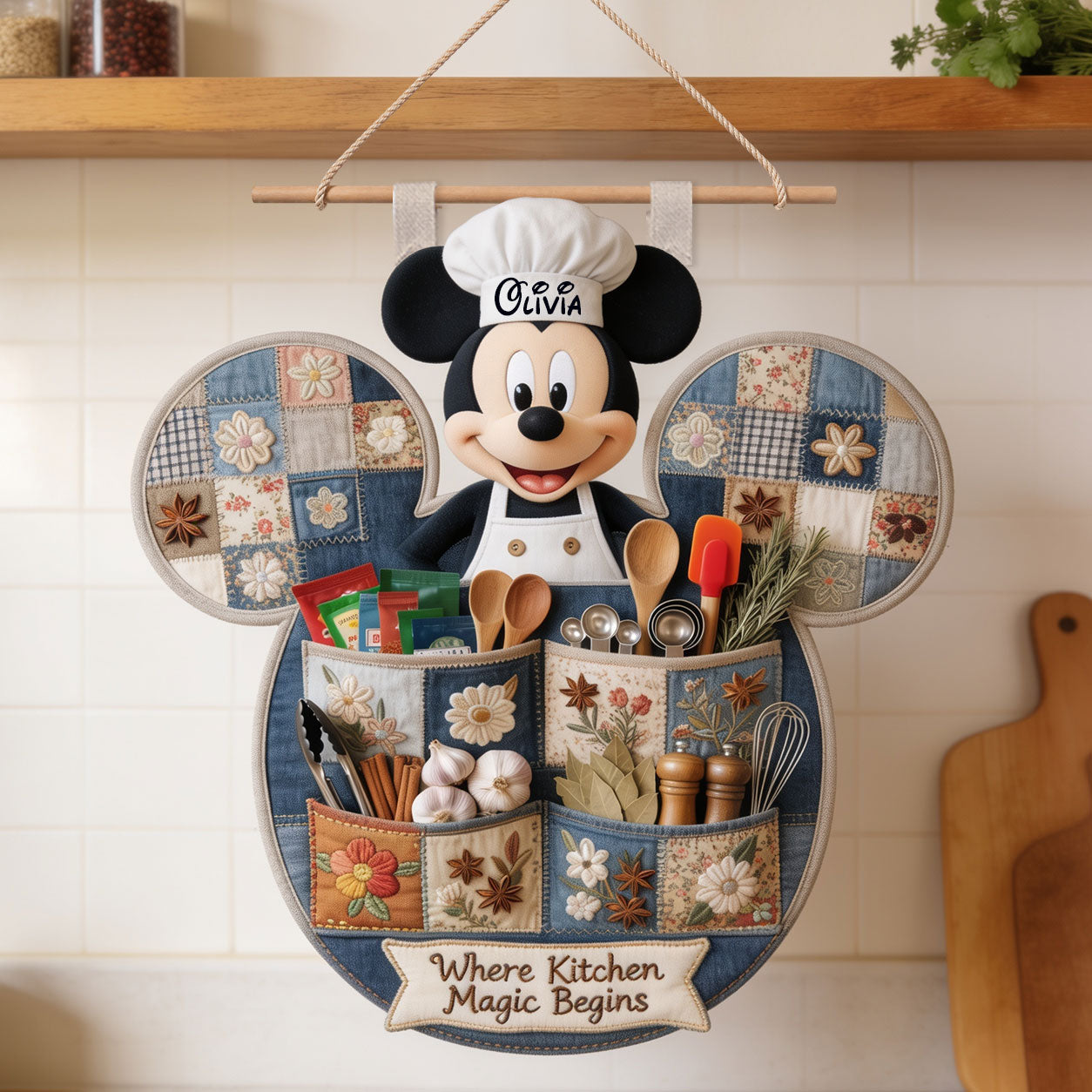 Personalized Mickey Mouse Hanging Organizer with 4 Pockets for Kids Room Hanging Organizer GradoCreations