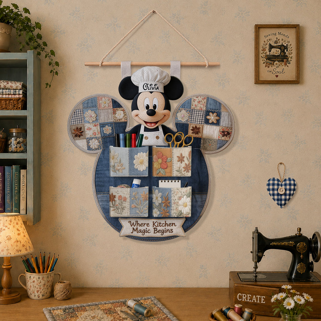 Personalized Mickey Mouse Hanging Organizer with 4 Pockets for Kids Room Hanging Organizer GradoCreations