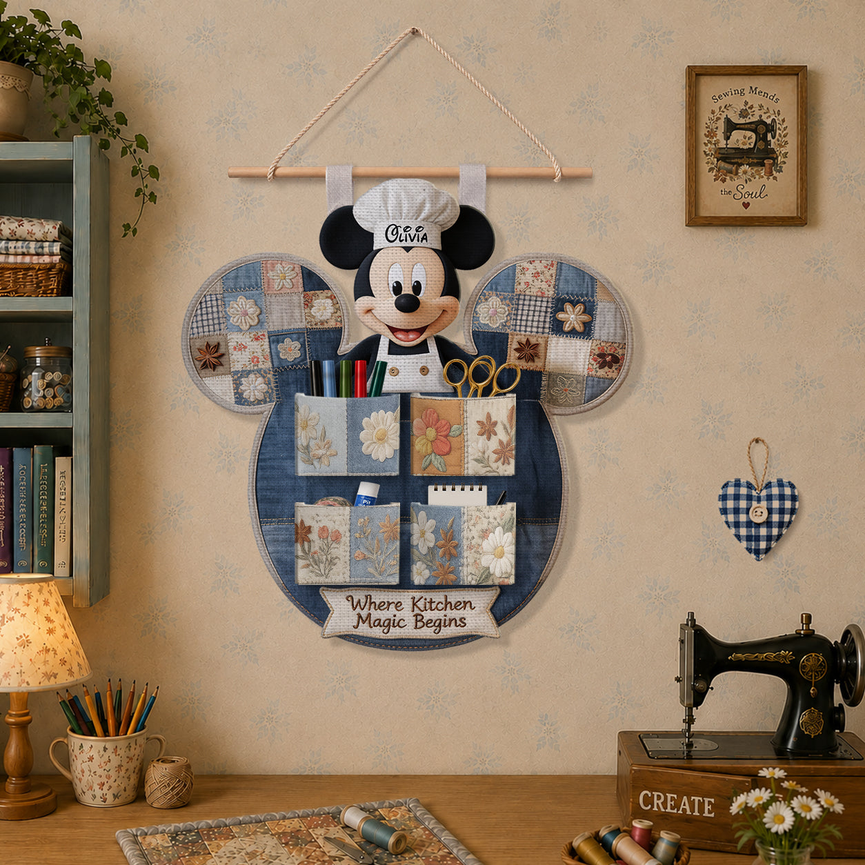 Personalized Mickey Mouse Hanging Organizer with 4 Pockets for Kids Room Hanging Organizer GradoCreations