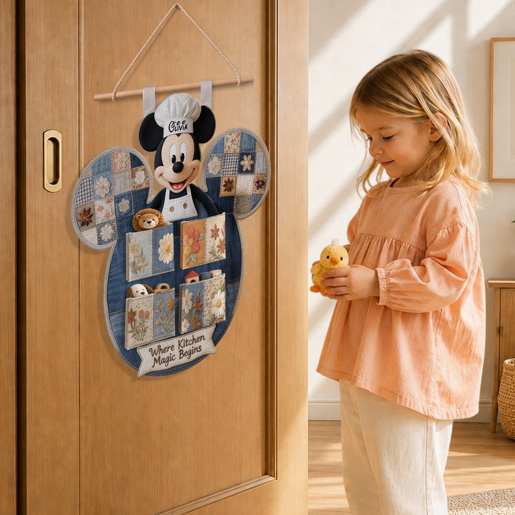 Personalized Mickey Mouse Hanging Organizer with 4 Pockets for Kids Room Hanging Organizer GradoCreations