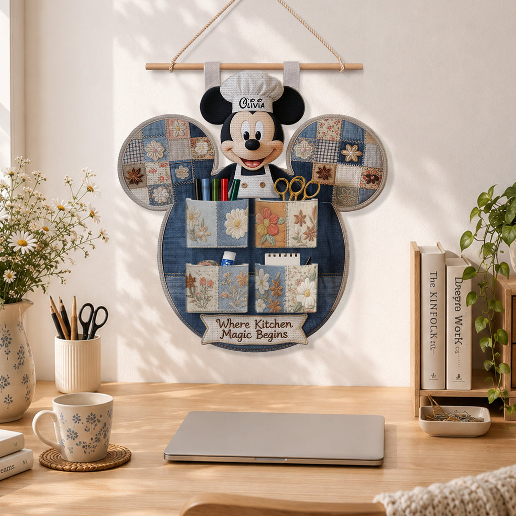 Personalized Mickey Mouse Hanging Organizer with 4 Pockets for Kids Room Hanging Organizer GradoCreations