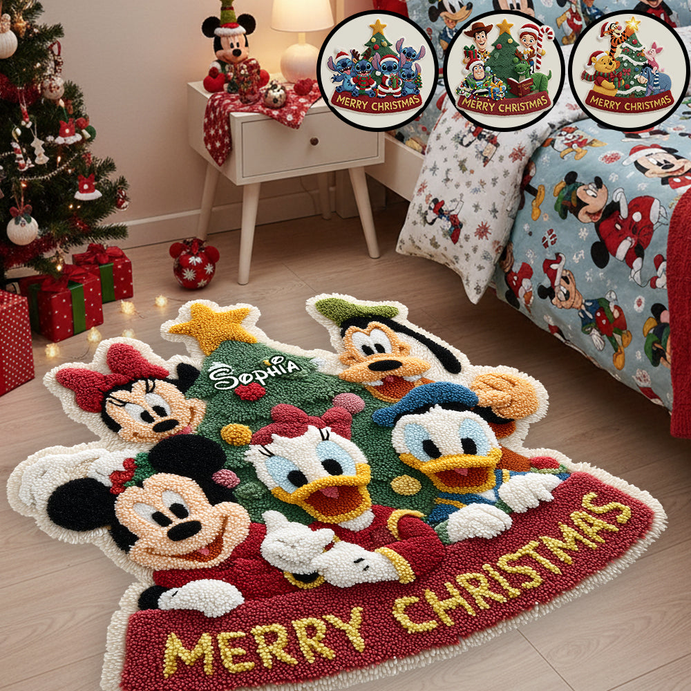 Personalized Merry Christmas Mouse Non-Slip Rug for Kids Non-Slip Tufted Rug GradoCreations