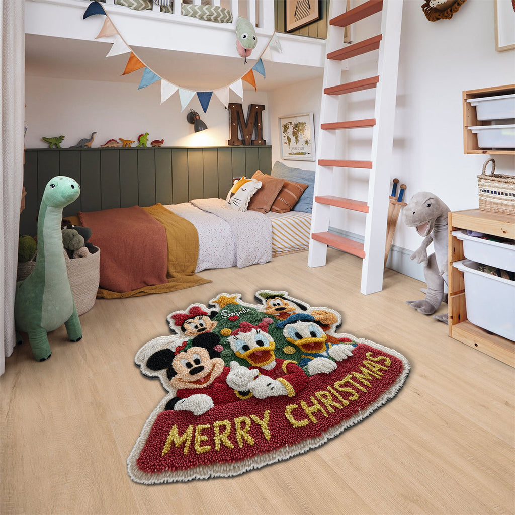 Personalized Merry Christmas Mouse Non-Slip Rug for Kids Non-Slip Tufted Rug GradoCreations