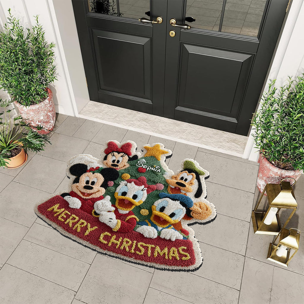 Personalized Merry Christmas Mouse Non-Slip Rug for Kids Non-Slip Tufted Rug GradoCreations