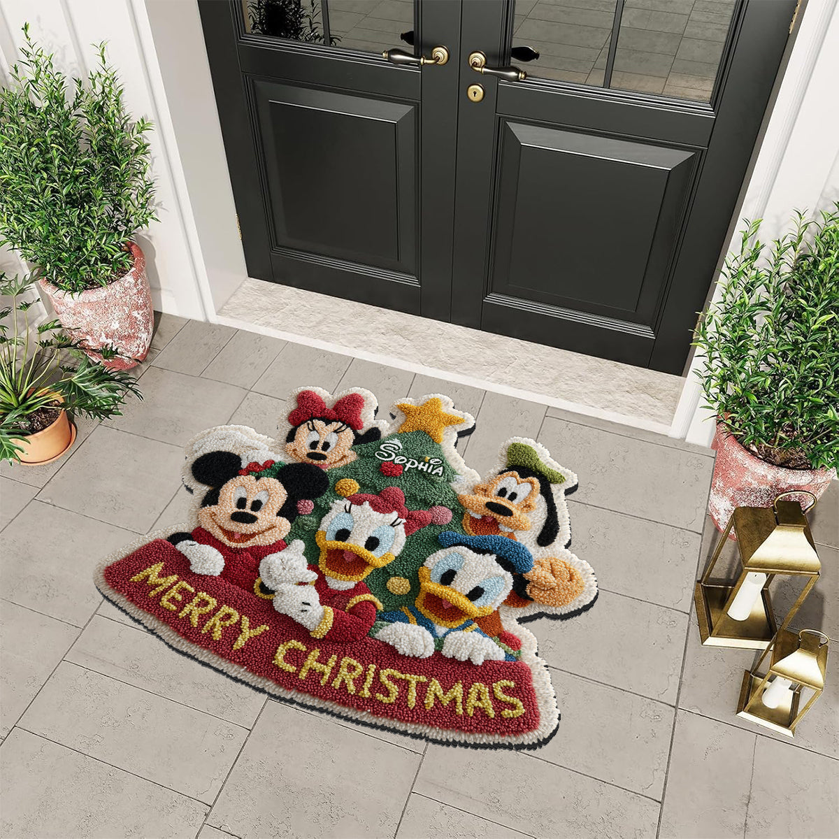 Personalized Merry Christmas Mouse Non-Slip Rug for Kids Non-Slip Tufted Rug GradoCreations