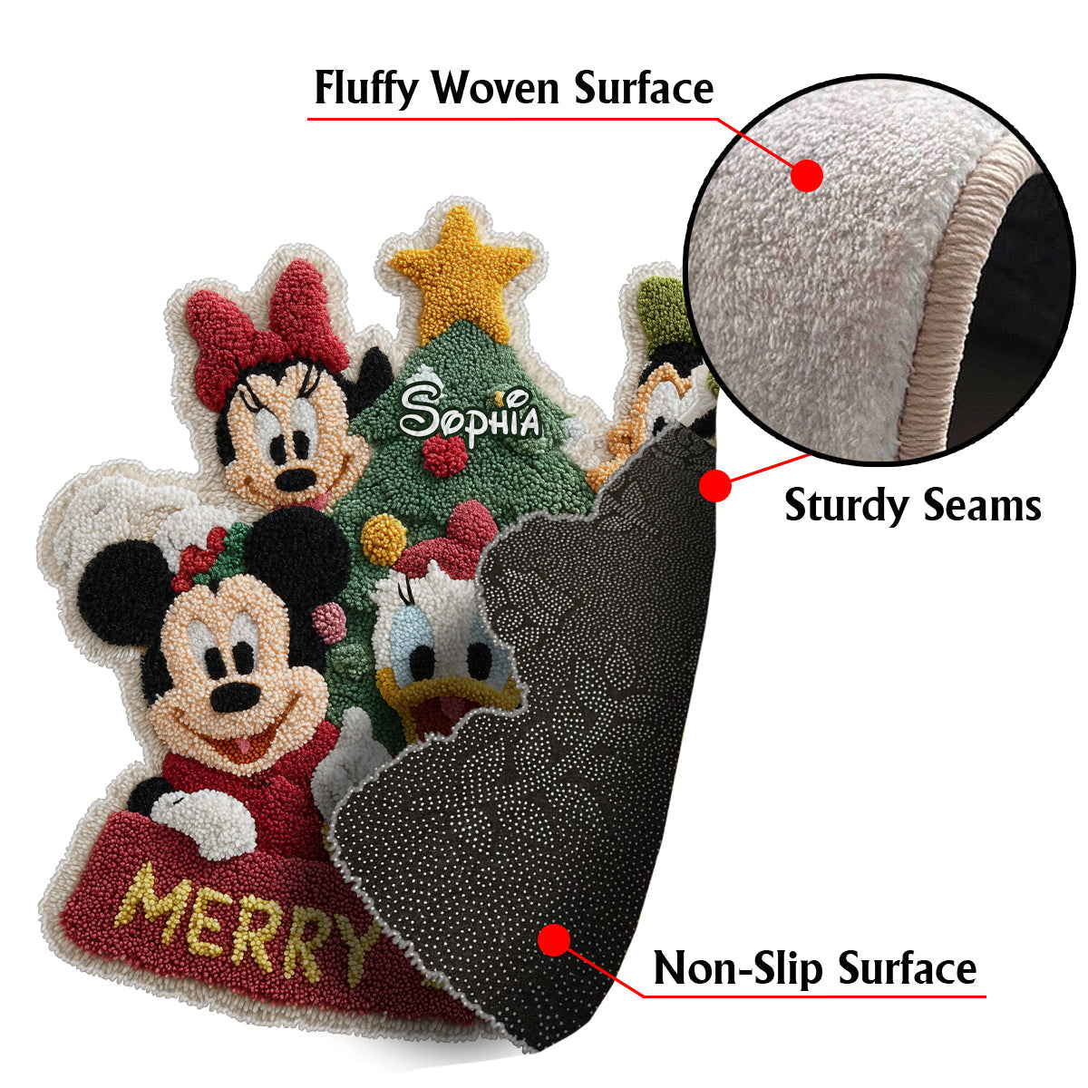 Personalized Merry Christmas Mouse Non-Slip Rug for Kids Non-Slip Tufted Rug GradoCreations
