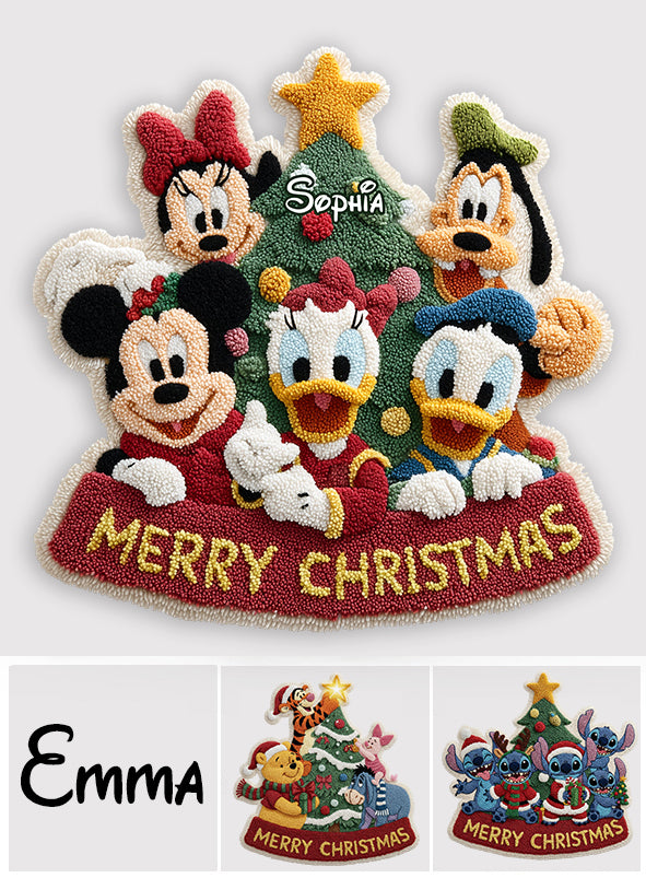 Personalized Merry Christmas Mouse Non-Slip Rug for Kids Non-Slip Tufted Rug GradoCreations