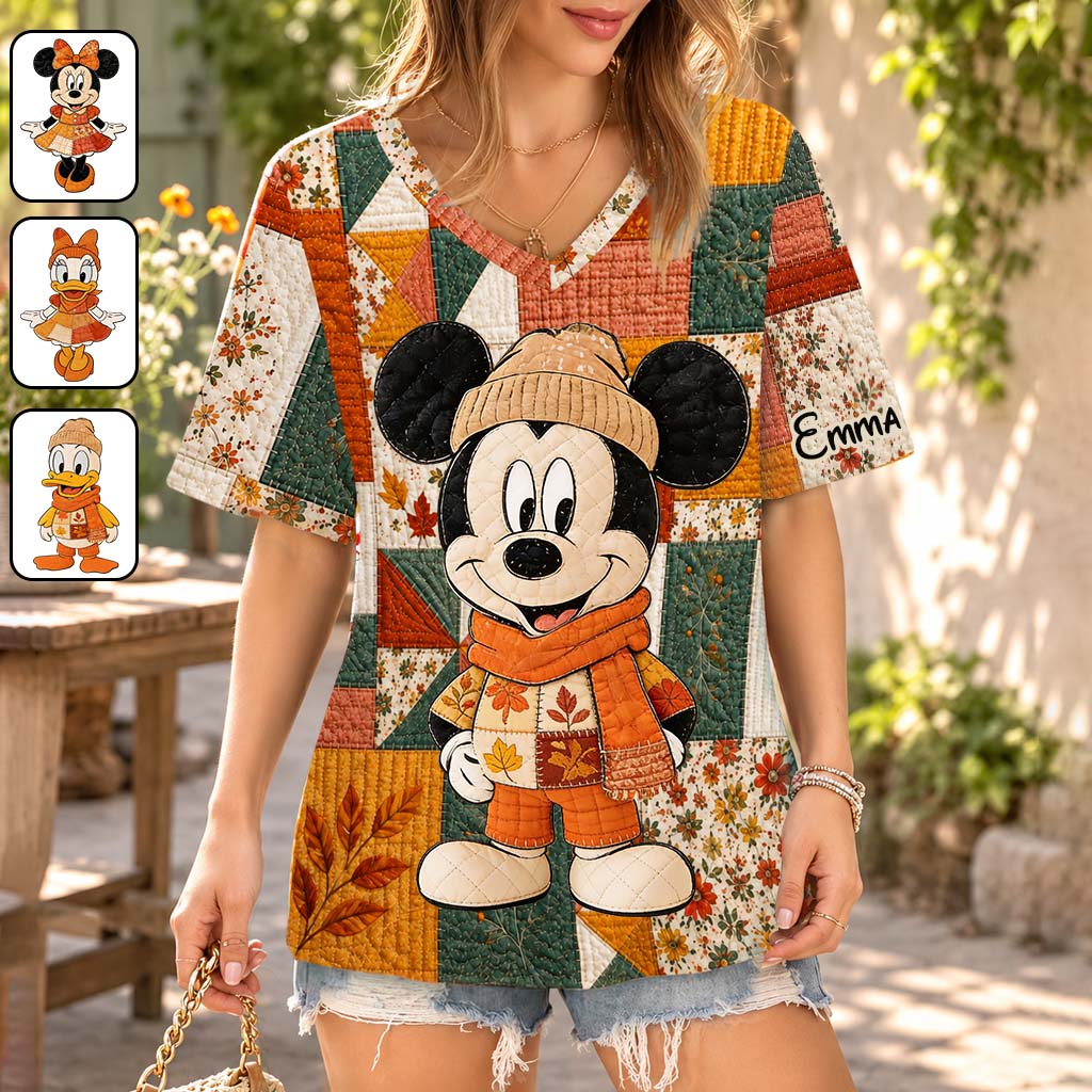 Personalized Cartoon Magical Mouse V-Neck T-Shirt Gift for Fall Fully Printed V-Neck T-Shirt GradoCreations