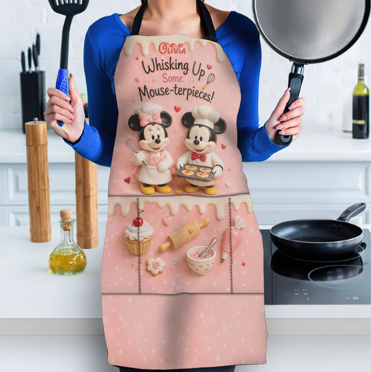 Personalized Cartoon Mouse Baking Apron & Mitts Set - Unique Gift for Mom Apron, Oven Mitts & Pot Holder GradoCreations