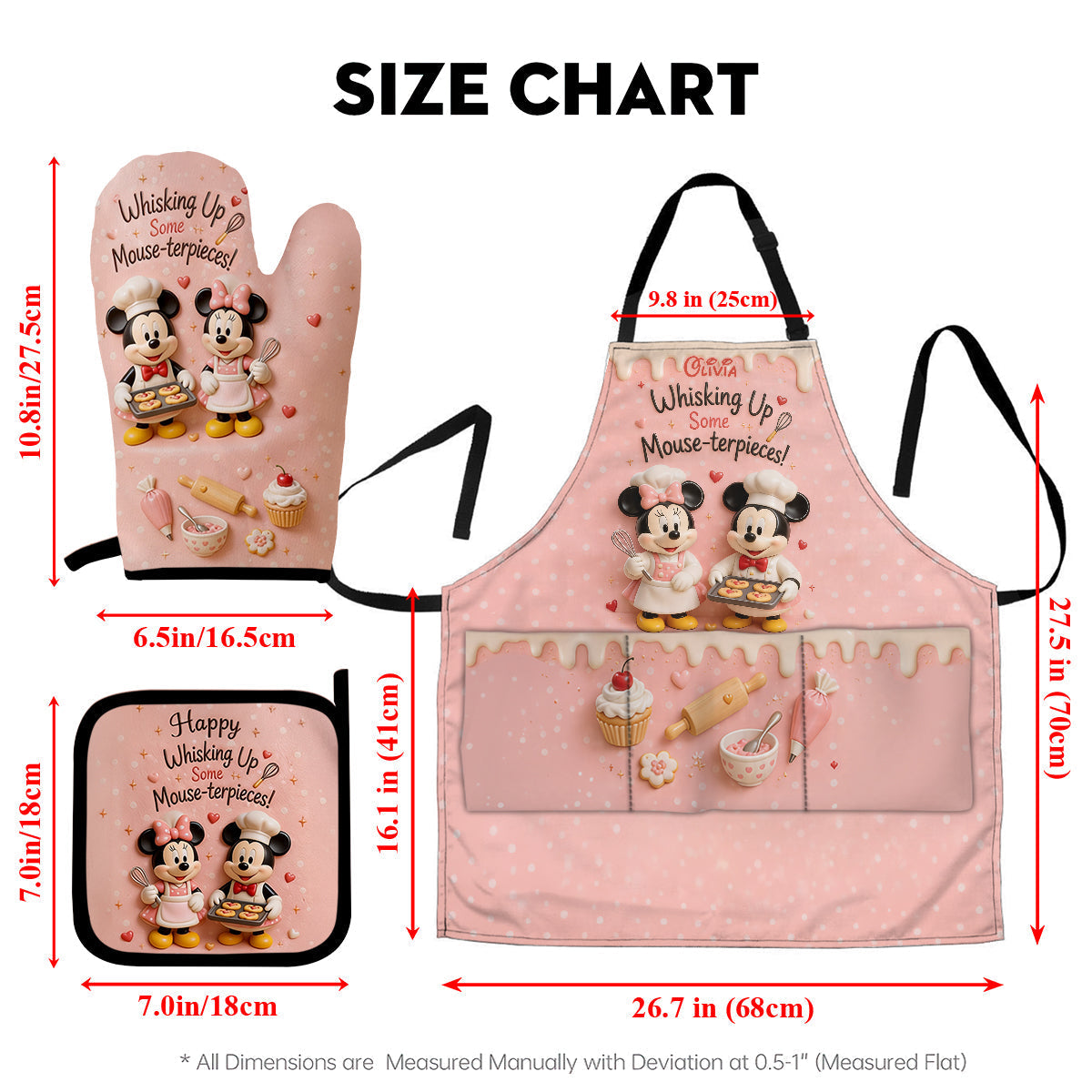 Personalized Cartoon Mouse Baking Apron & Mitts Set - Unique Gift for Mom Apron, Oven Mitts & Pot Holder GradoCreations