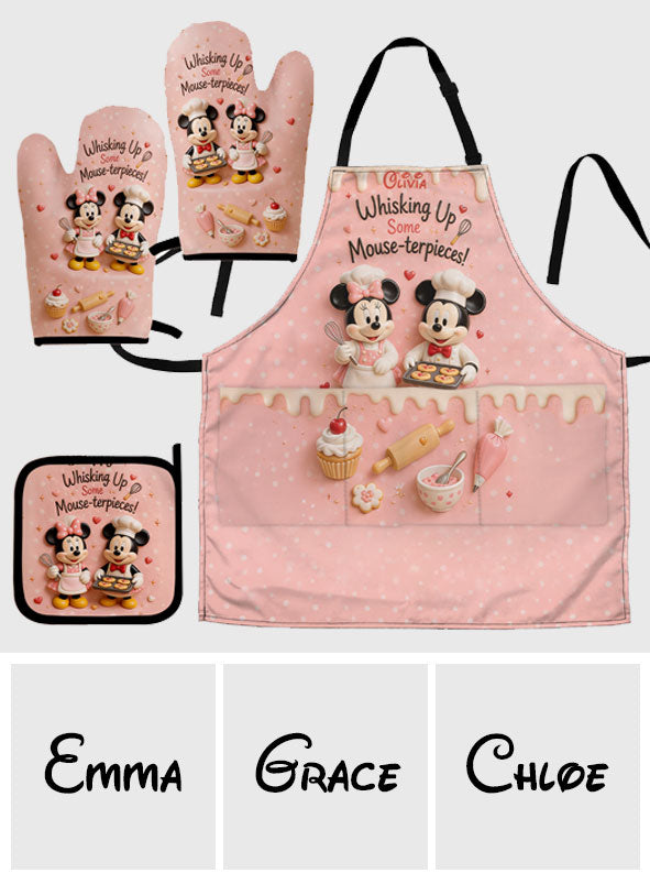 Personalized Cartoon Mouse Baking Apron & Mitts Set - Unique Gift for Mom Apron, Oven Mitts & Pot Holder GradoCreations