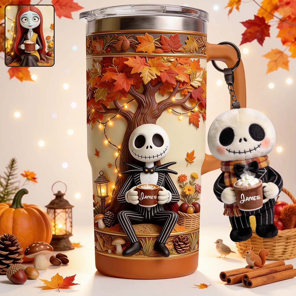 Personalized Fall Tumbler with Plush Charm - Custom Name Gift Tumbler With Plush Charm GradoCreations