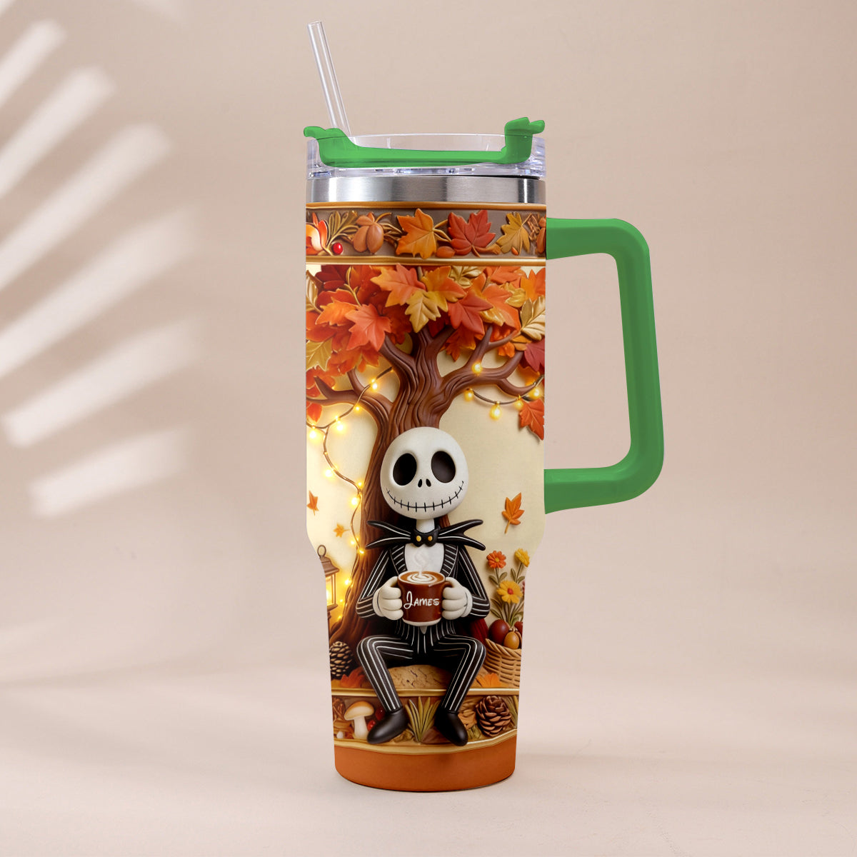 Personalized Fall Tumbler with Plush Charm - Custom Name Gift Tumbler With Plush Charm GradoCreations