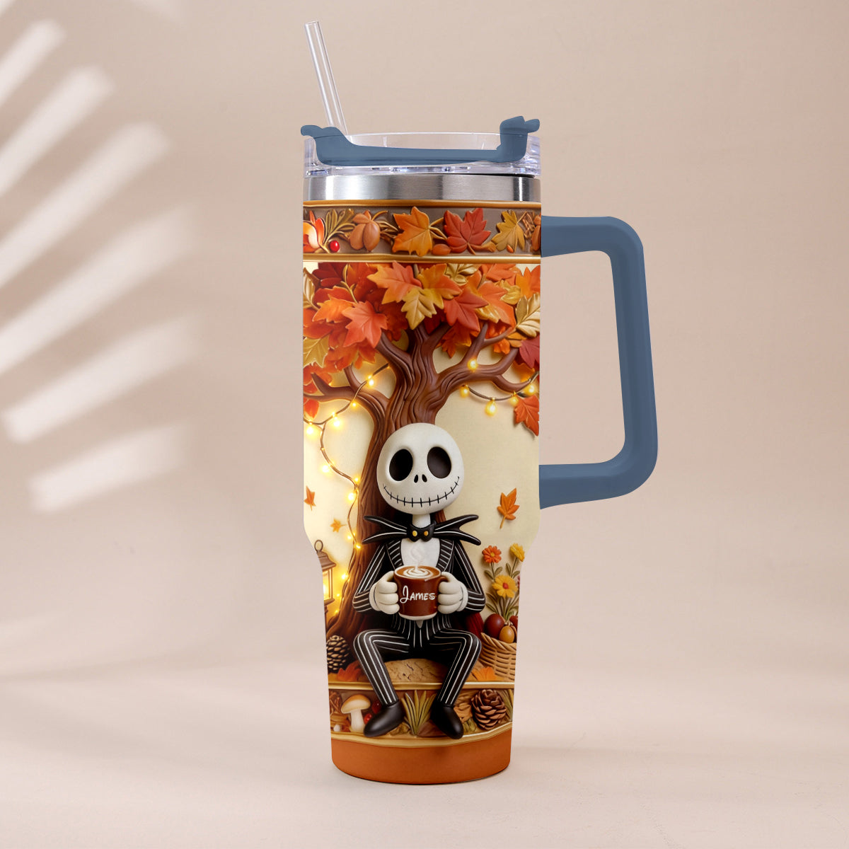 Personalized Fall Tumbler with Plush Charm - Custom Name Gift Tumbler With Plush Charm GradoCreations