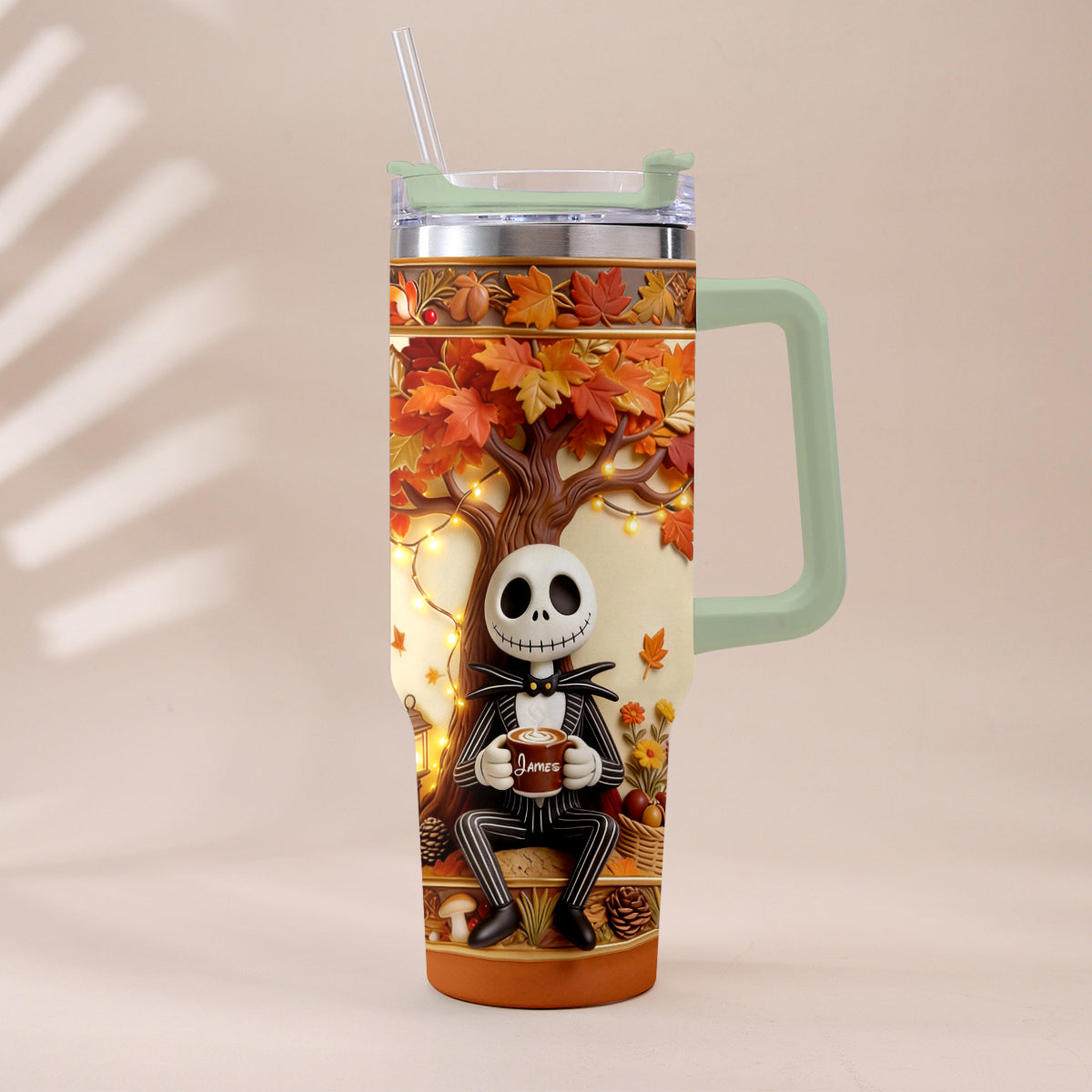 Personalized Fall Tumbler with Plush Charm - Custom Name Gift Tumbler With Plush Charm GradoCreations