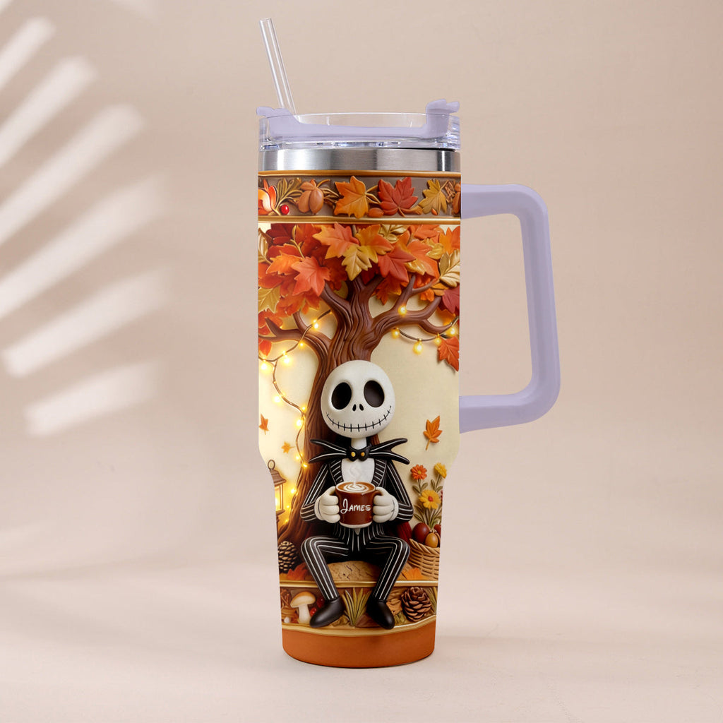 Personalized Fall Tumbler with Plush Charm - Custom Name Gift Tumbler With Plush Charm GradoCreations