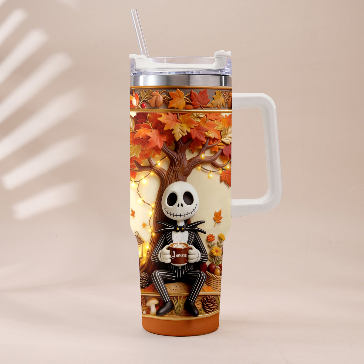 Personalized Fall Tumbler with Plush Charm - Custom Name Gift Tumbler With Plush Charm GradoCreations
