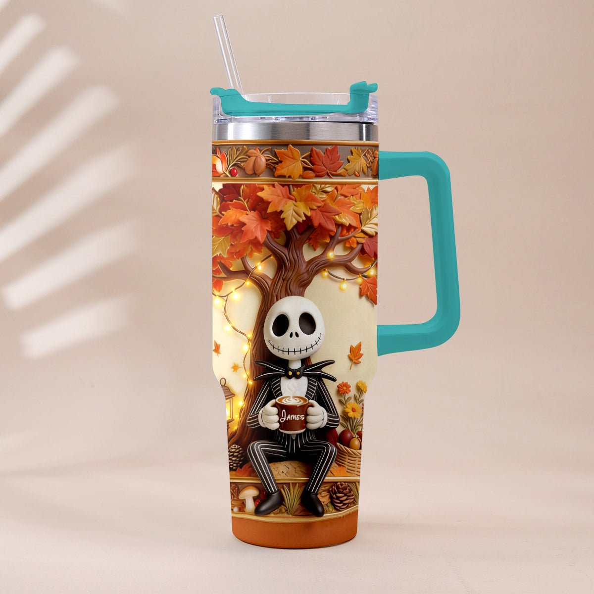 Personalized Fall Tumbler with Plush Charm - Custom Name Gift Tumbler With Plush Charm GradoCreations