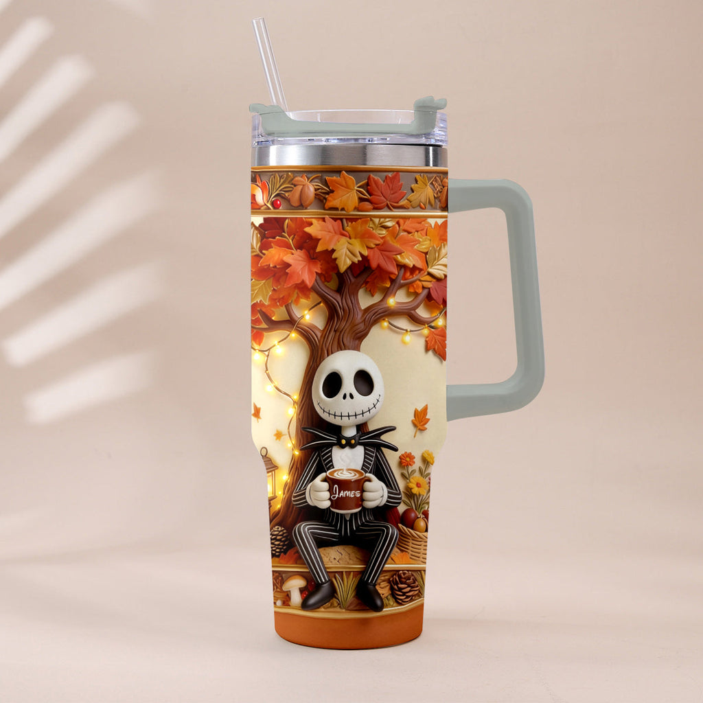 Personalized Fall Tumbler with Plush Charm - Custom Name Gift Tumbler With Plush Charm GradoCreations