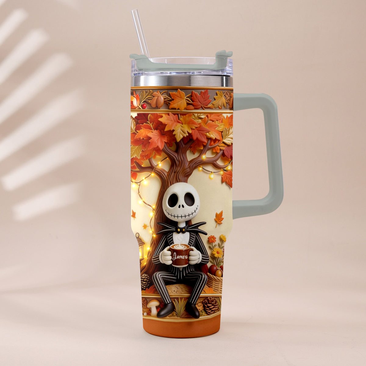 Personalized Fall Tumbler with Plush Charm - Custom Name Gift Tumbler With Plush Charm GradoCreations