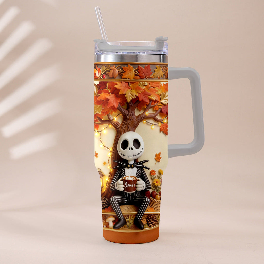 Personalized Fall Tumbler with Plush Charm - Custom Name Gift Tumbler With Plush Charm GradoCreations