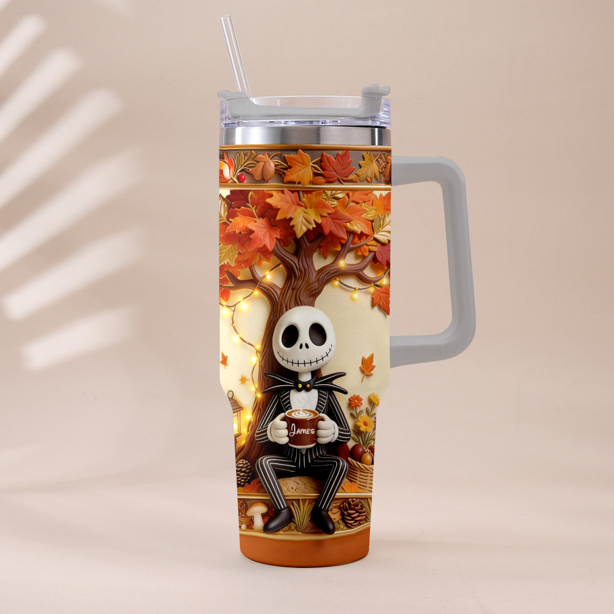 Personalized Fall Tumbler with Plush Charm - Custom Name Gift Tumbler With Plush Charm GradoCreations