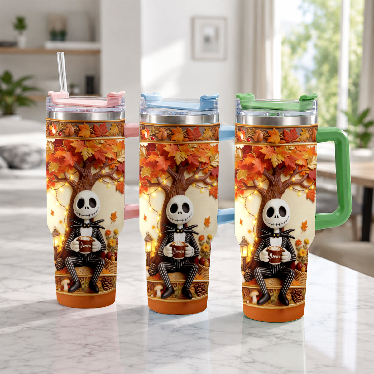 Personalized Fall Tumbler with Plush Charm - Custom Name Gift Tumbler With Plush Charm GradoCreations