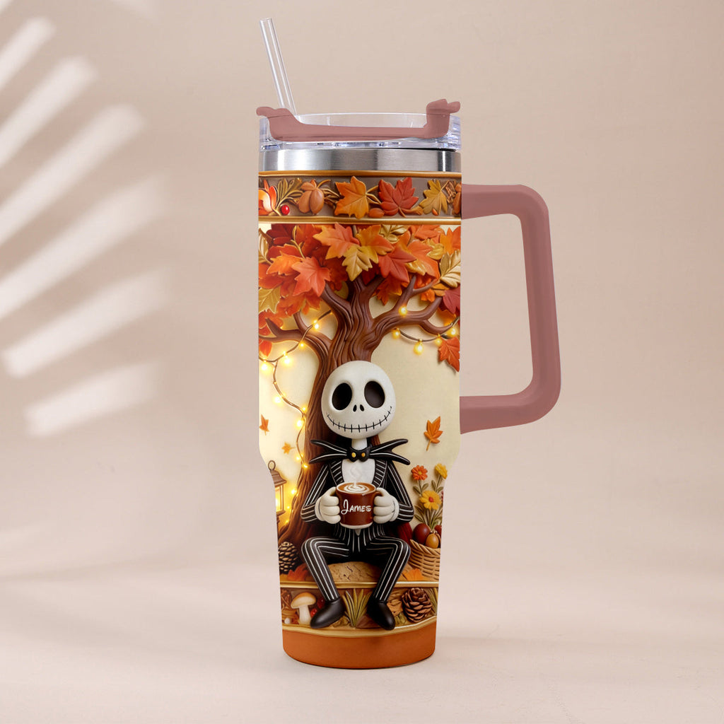 Personalized Fall Tumbler with Plush Charm - Custom Name Gift Tumbler With Plush Charm GradoCreations