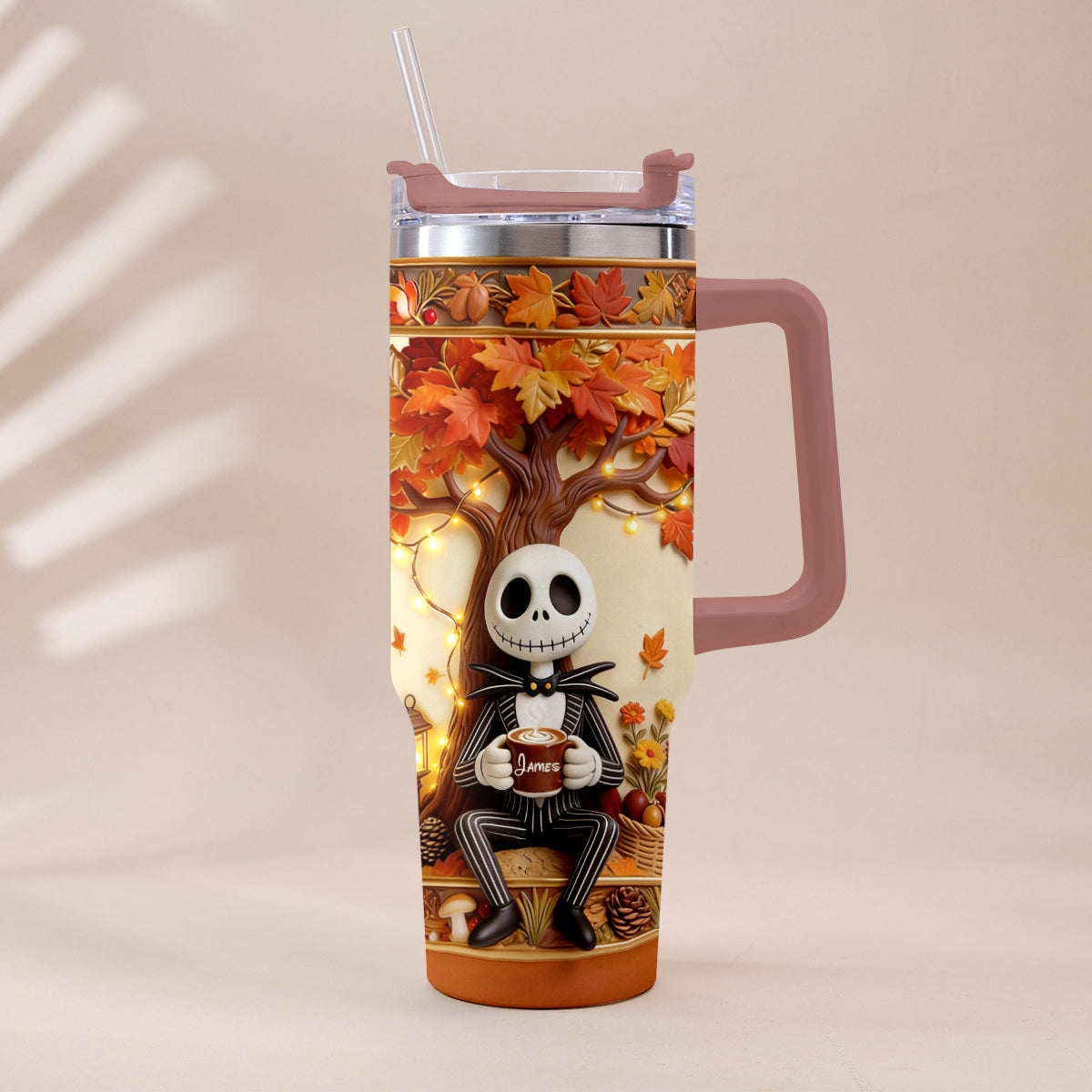 Personalized Fall Tumbler with Plush Charm - Custom Name Gift Tumbler With Plush Charm GradoCreations