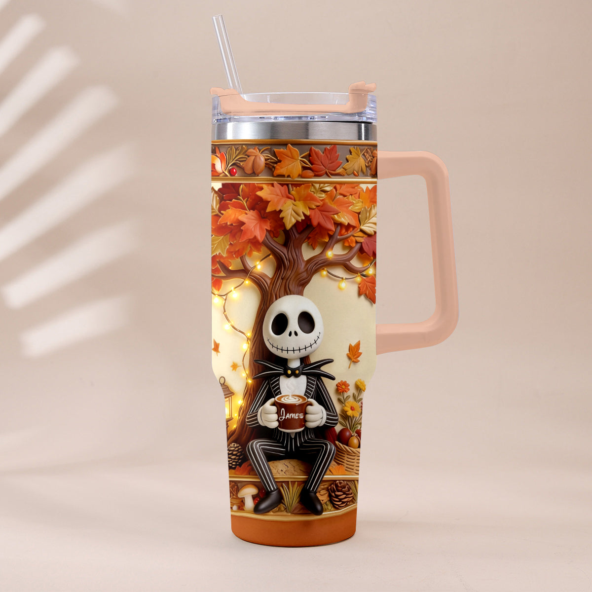 Personalized Fall Tumbler with Plush Charm - Custom Name Gift Tumbler With Plush Charm GradoCreations