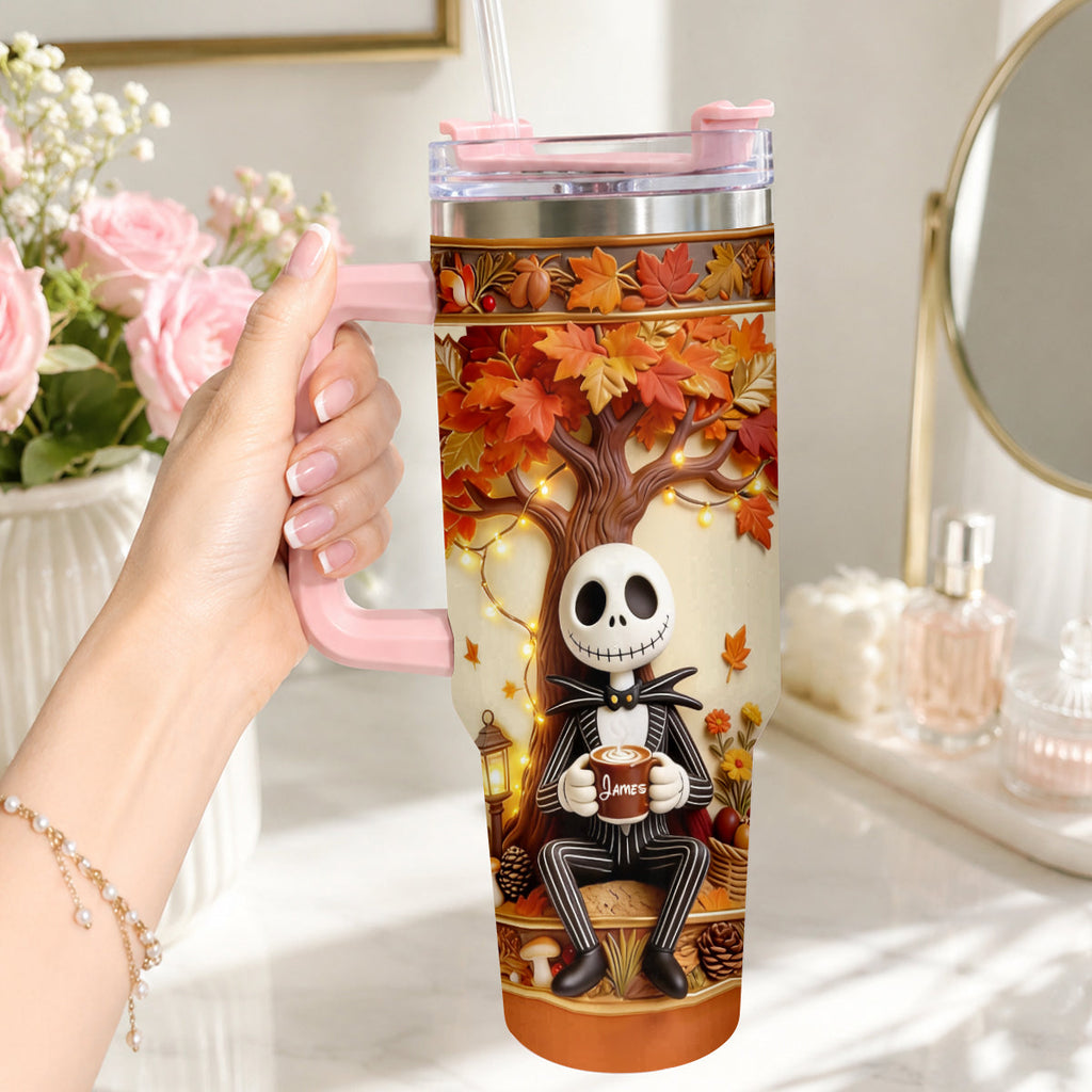 Personalized Fall Tumbler with Plush Charm - Custom Name Gift Tumbler With Plush Charm GradoCreations