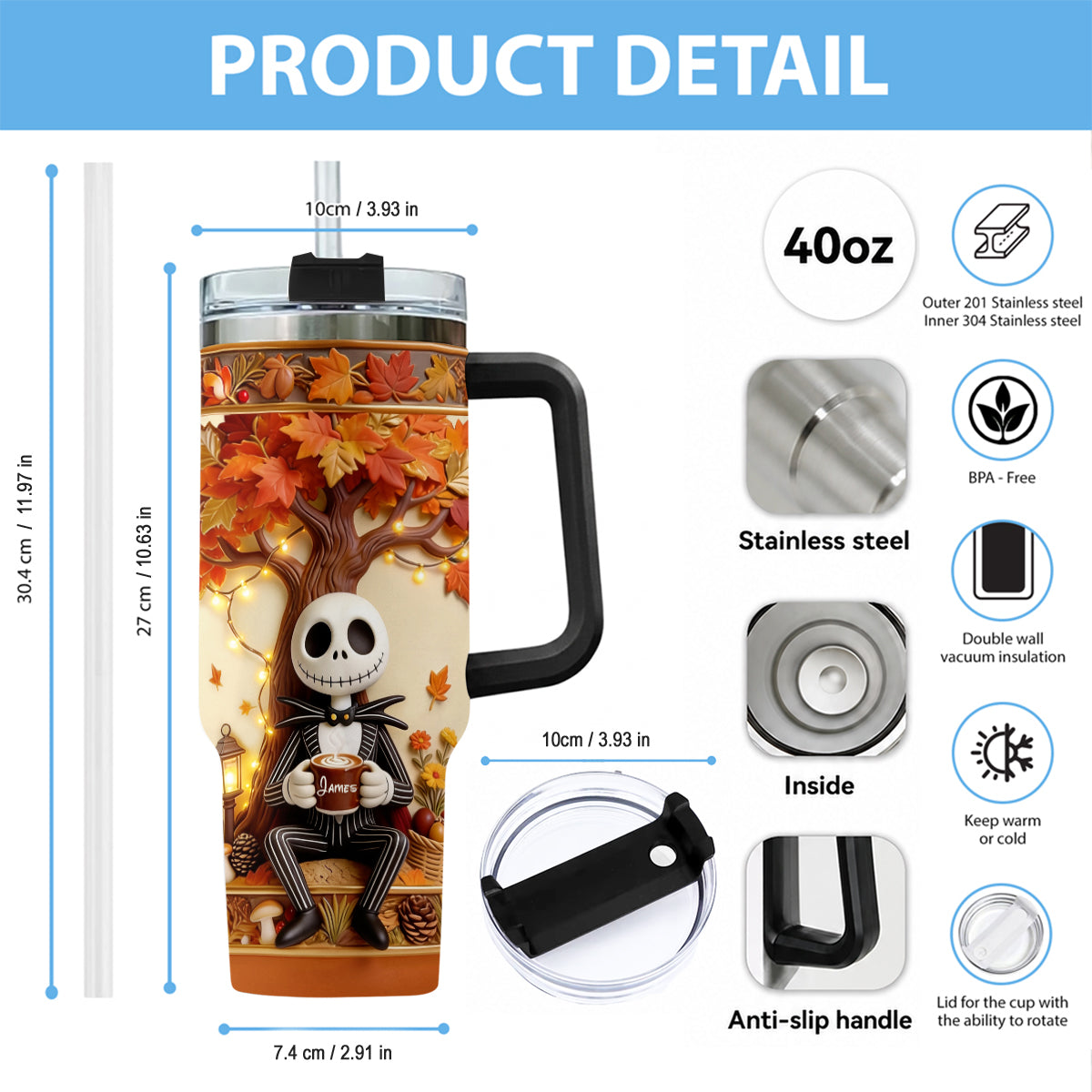 Personalized Fall Tumbler with Plush Charm - Custom Name Gift Tumbler With Plush Charm GradoCreations