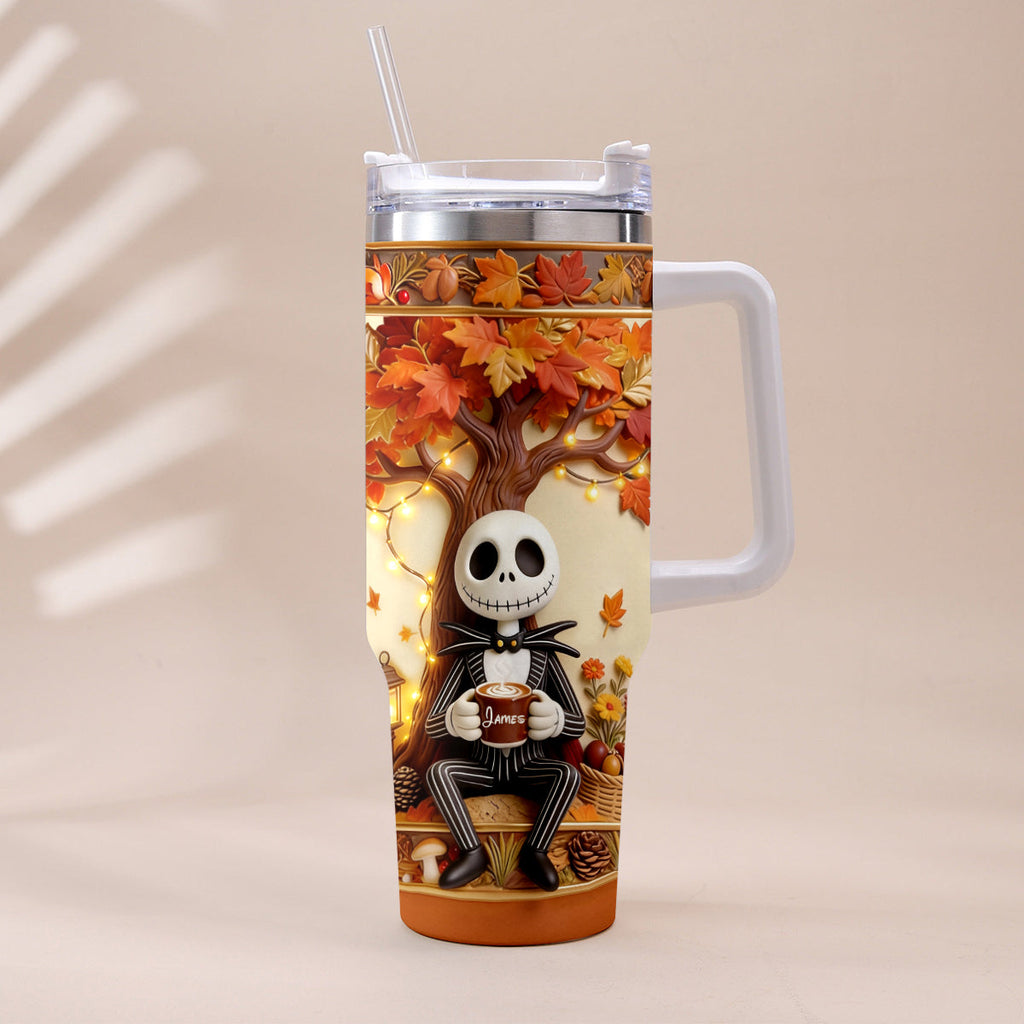 Personalized Fall Tumbler with Plush Charm - Custom Name Gift Tumbler With Plush Charm GradoCreations