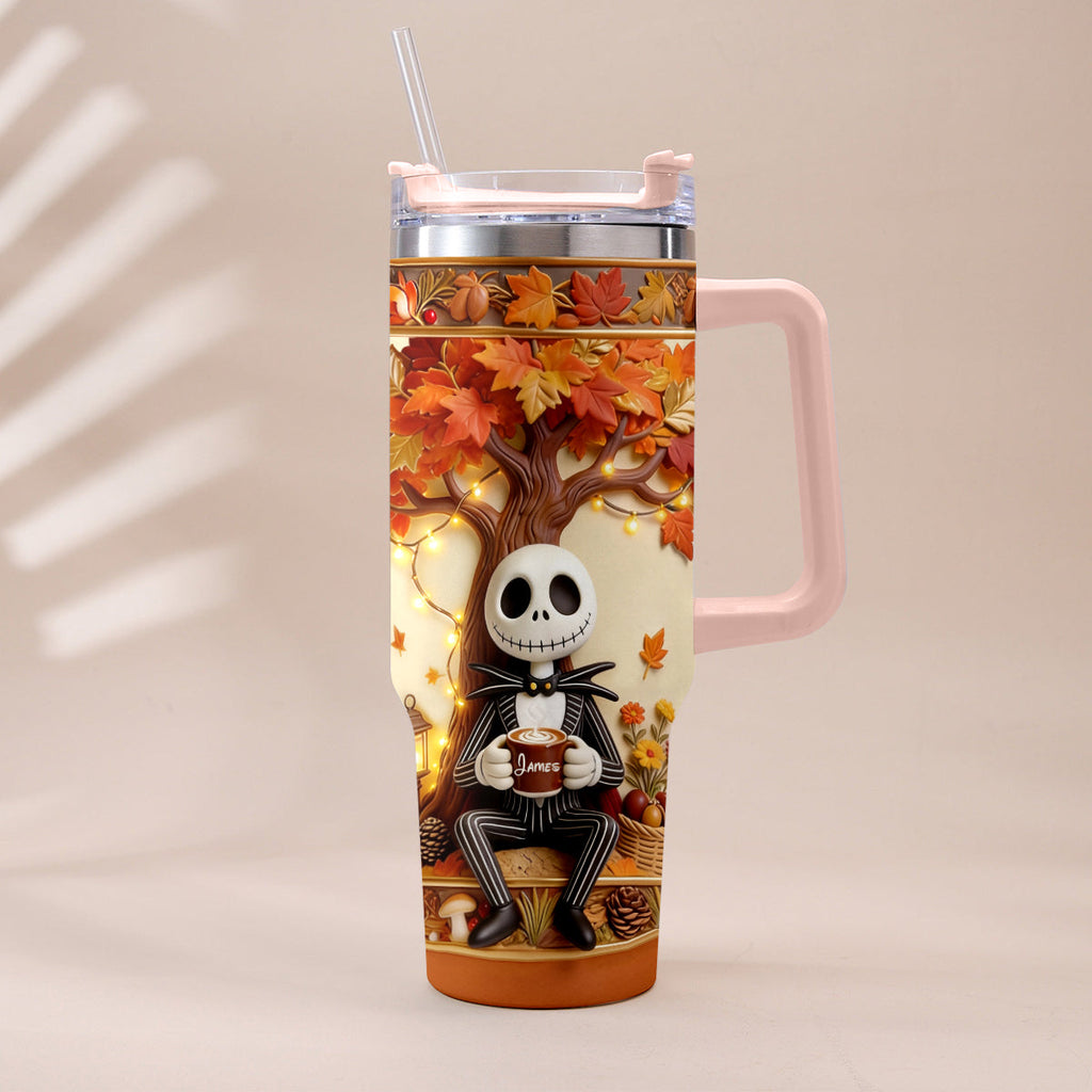 Personalized Fall Tumbler with Plush Charm - Custom Name Gift Tumbler With Plush Charm GradoCreations