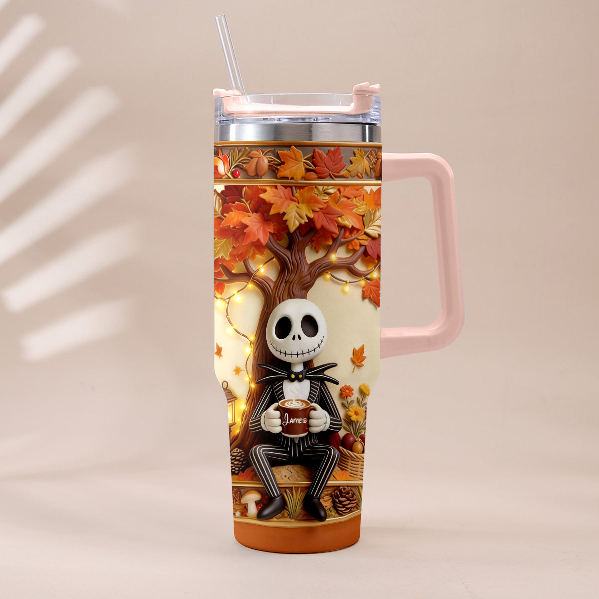 Personalized Fall Tumbler with Plush Charm - Custom Name Gift Tumbler With Plush Charm GradoCreations