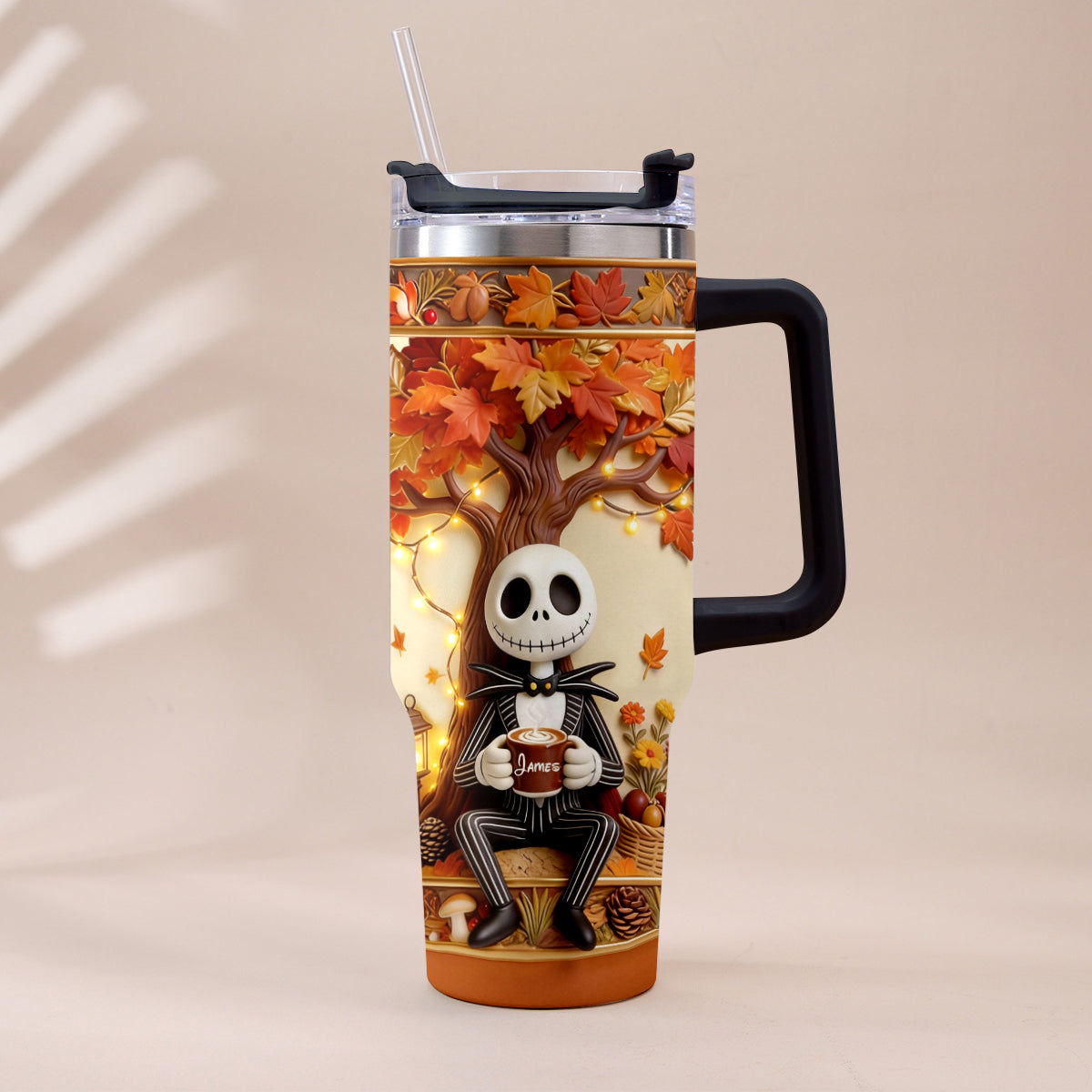 Personalized Fall Tumbler with Plush Charm - Custom Name Gift Tumbler With Plush Charm GradoCreations