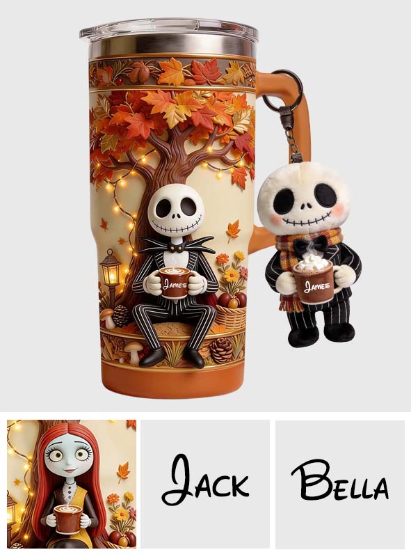 Personalized Fall Tumbler with Plush Charm - Custom Name Gift Tumbler With Plush Charm GradoCreations