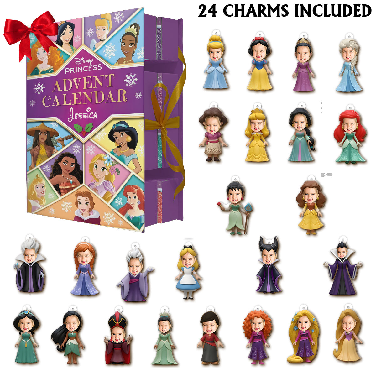 Personalized Disney Princess Advent Calendar with Ornaments for Kids Folded Advent Calendar With Ornaments GradoCreations