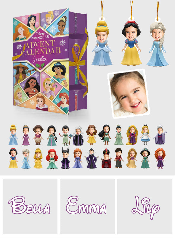 Personalized Disney Princess Advent Calendar with Ornaments for Kids Folded Advent Calendar With Ornaments GradoCreations