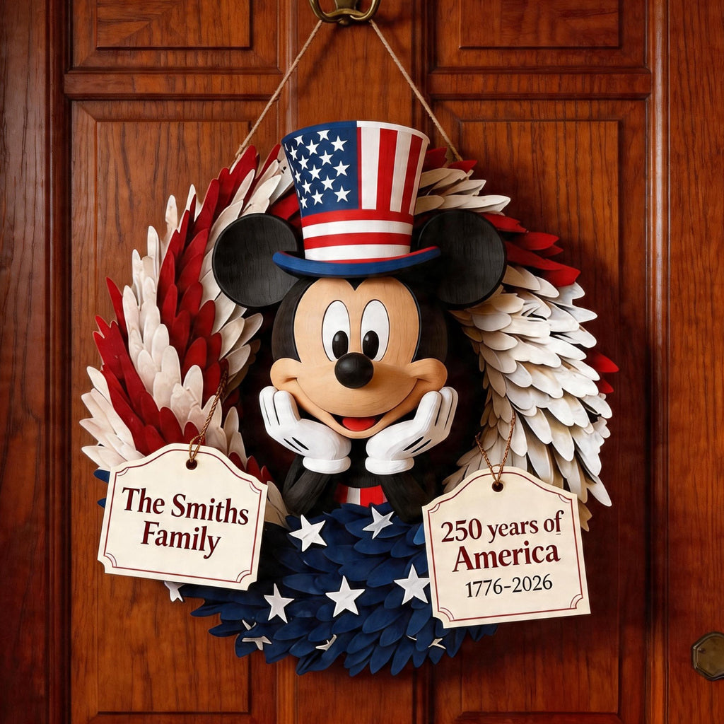 Personalized Mickey Mouse Wood Sign Custom Family Name 250 Years of America Wood Sign GradoCreations